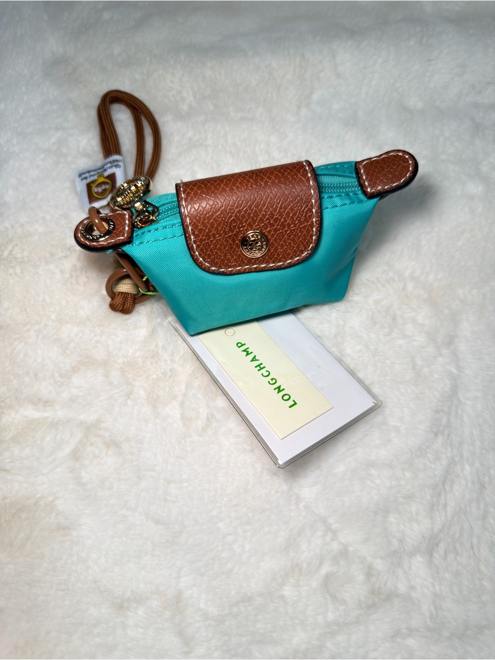 Teal Nylon Mini Pouch with Brown Leather Trim